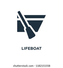 Lifeboat icon. Black filled vector illustration. Lifeboat symbol on white background. Can be used in web and mobile.