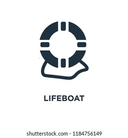 Lifeboat icon. Black filled vector illustration. Lifeboat symbol on white background. Can be used in web and mobile.