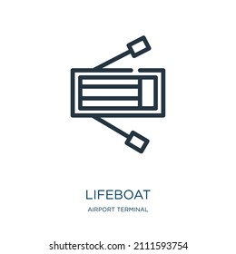 lifeboat thin line icon. ship, water linear icons from airport terminal concept isolated outline sign. Vector illustration symbol element for web design and apps.