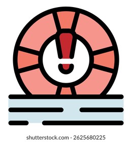 Lifebuoy with alert signal floating on water, representing emergency rescue and safety