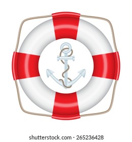 Lifebuoy and anchor isolated on white. EPS10 vector