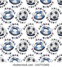 Lifebuoy and Ball. Seamless pattern on a white background. Cute vector illustration.