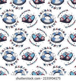 Lifebuoy and Binoculars. Seamless pattern on a white background. Cute vector illustration.
