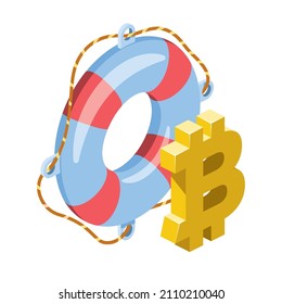 lifebuoy bitcoin label. Vector 3d line isometric, color web icons, new flat style. Creative design idea for infographics.