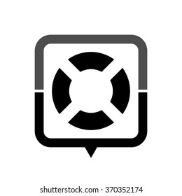 lifebuoy - black vector icon; map pointer;  message bubble