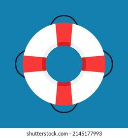 Lifebuoy cartoon vector. Vector flat style colored illustration of lifebuoy on blue background.