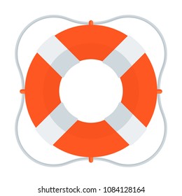 Lifebuoy color icon. Flat vector cartoon illustration. Objects isolated on white background.