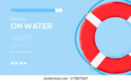 lifebuoy concept flyer, web banner, ui header, enter site.  Grain texture and noise effect. Place for text, place for copying. Modern illustration slider site page. Vector design image.