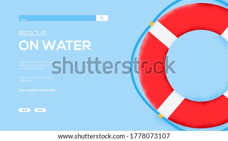 lifebuoy concept flyer, web banner, ui header, enter site.  Grain texture and noise effect. Place for text, place for copying. Modern illustration slider site page. Vector design image.