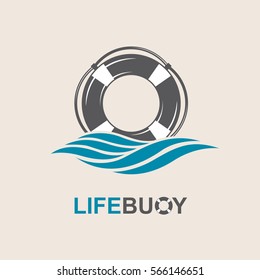 Lifebuoy design element with sea waves. Vector illustration
