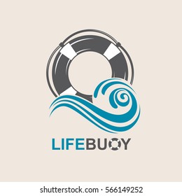 Lifebuoy design element with sea waves. Vector illustration