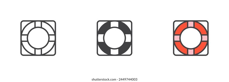 Lifebuoy different style icon set. Line, glyph and filled outline colorful version, outline and filled vector sign. Help symbol, logo illustration. Vector graphics