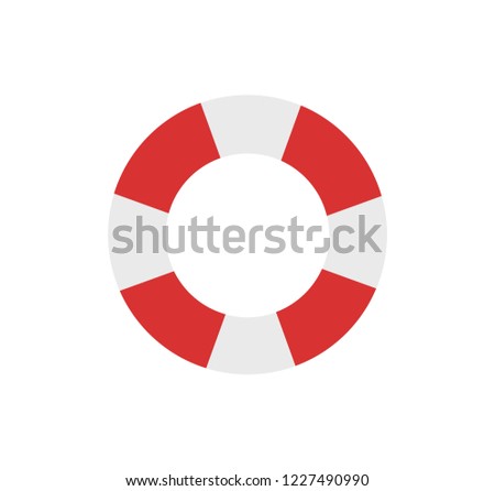 Lifebuoy emblem cartoon isolated vector icon. Double color, striped inflatable ring, saving equipment single simple element, top view primitive badge