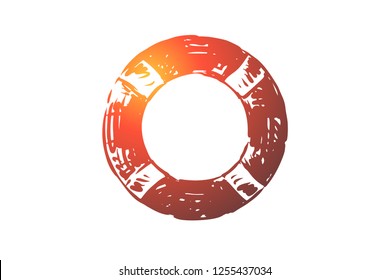 Lifebuoy, emergency, help, lifesaver, rescue concept. Hand drawn lifebuoy as symbol of life protection concept sketch. Isolated vector illustration.