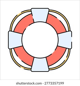 Lifebuoy Flat design style, circular safety ring for water rescue, symbolizing protection, ideal for maritime safety and ocean themes