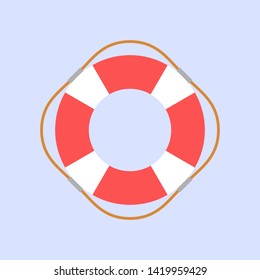 Lifebuoy flat design style on blue background, vector illustration
