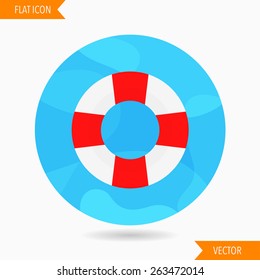 lifebuoy flat icon with long shadow on blue circle background , vector illustration , eps10