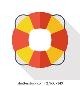 Lifebuoy flat icon with long shadow
