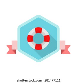 Lifebuoy flat icon with long shadow on badge background,EPS 10