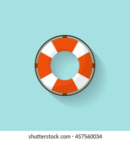 Lifebuoy in a flat style. Protection equipment for swimming. Summer sea holidays. Vector illustration.