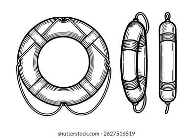 Lifebuoy and Float Ring, Safety Line Art Vector