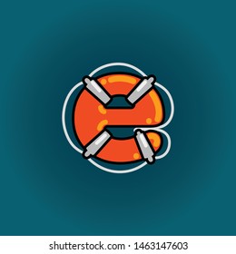 Lifebuoy font vector e alphabet in cartoon style