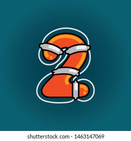 Lifebuoy font vector number Two in cartoon style