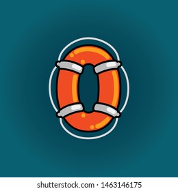 Lifebuoy font vector number zero in cartoon style