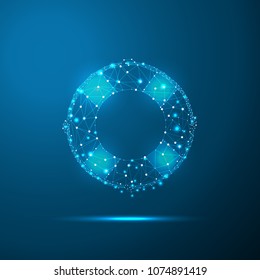 lifebuoy in the form of a starry sky or space, consisting of points, lines, and shapes in the form of planets, stars and the universe. Business vector wireframe concept.