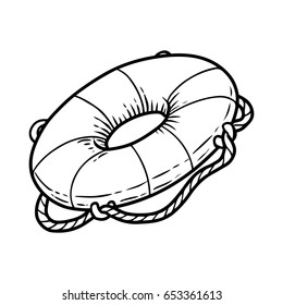 Lifebuoy Hand Drawn Sketch Vector Illustration. Summer Boat Decoration On White Background.