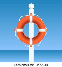 Lifebuoy hanged on a pole by the sea