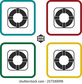 Lifebuoy, Help - life belt And Swim Ring Symbol And Icons Set On White Background And Colorful Border. Vector illustration. 