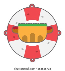Lifebuoy and hot dog.flat design