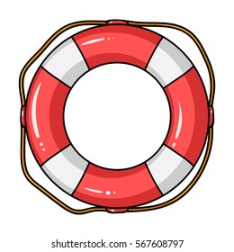 Lifebuoy icon in cartoon style isolated on white background. Surfing symbol stock vector illustration.