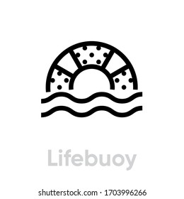 Lifebuoy Symbol. Bearbeitbare Vektorillustration - Übersicht. Lifebuy-Symbol auf Meereswelle für Website oder mobile App. Einzelbild.