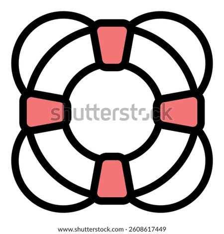 Lifebuoy icon flat line style illustration representing safety, rescue, and emergency flotation, suitable for maritime security, water safety, and lifeguard services.