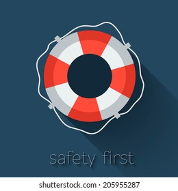 Lifebuoy icon in flat style. Vector illustration.