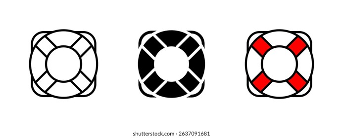Lifebuoy icon. Flotation ring with cross straps vector illustration. Safety device for rescue in water emergencies. Essential equipment for marine protection and swimming pool security pictogram.
