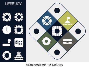 lifebuoy icon set. 13 filled lifebuoy icons.  Simple modern icons such as: Lifesaver, Lifeguard, Buoy, Rubber ring, Digg, Advise, Lifebuoy, Float