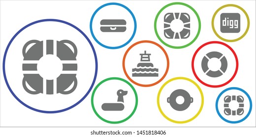 lifebuoy icon set. 9 filled lifebuoy icons.  Collection Of - Lifesaver, Float, Rubber ring, Buoy, Lifeguard, Digg, Lifebuoy