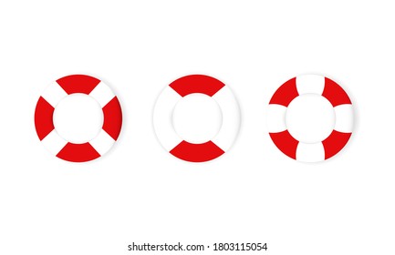 Lifebuoy icon set in realistic look. Equipment of rescuers. Symbol lifesaver swim. Rescue of drowning in the open sea. Vector on isolated white background. EPS 10
