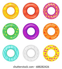 Lifebuoy icon set. Rings for swimming collection.Flat cartoon style, isolated on white background. Vector illustration