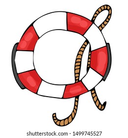 Lifebuoy isolated and hand-drawn. Vector element for design on a marine theme.