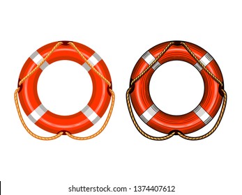 Lifebuoy isolated on white background. Vector illustration vintage style.