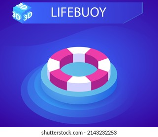 Lifebuoy isometrisches Design Symbol. Vektorgrafik, Web-Illustration. 3D-Farbkonzept