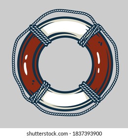 Lifebuoy. Life preserver in the shape of a ring with rope, protect support insurance security equipment.