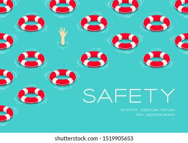 Lifebuoy or Life ring 3D isometric pattern, Rescue equipment concept poster and social banner post horizontal design illustration isolated on green background with copy space, vector eps 10