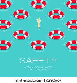 Lifebuoy or Life ring 3D isometric pattern, Rescue equipment concept poster and social banner post square design illustration isolated on green background with copy space, vector eps 10