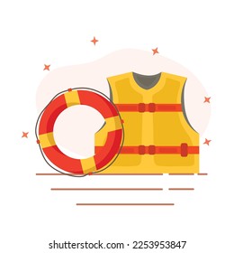 Lifebuoy and life vest for water recue theme illustration