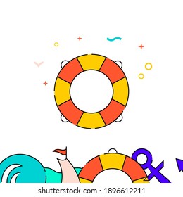 Lifebuoy, lifeguard filled line vector icon, simple illustration, water safety and watercraft related bottom border.